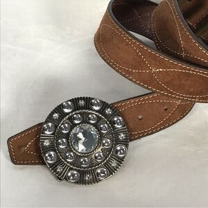Silver Crystal Belt Buckle Western Molded Metal Art Deco Glass Beads Cowgirl